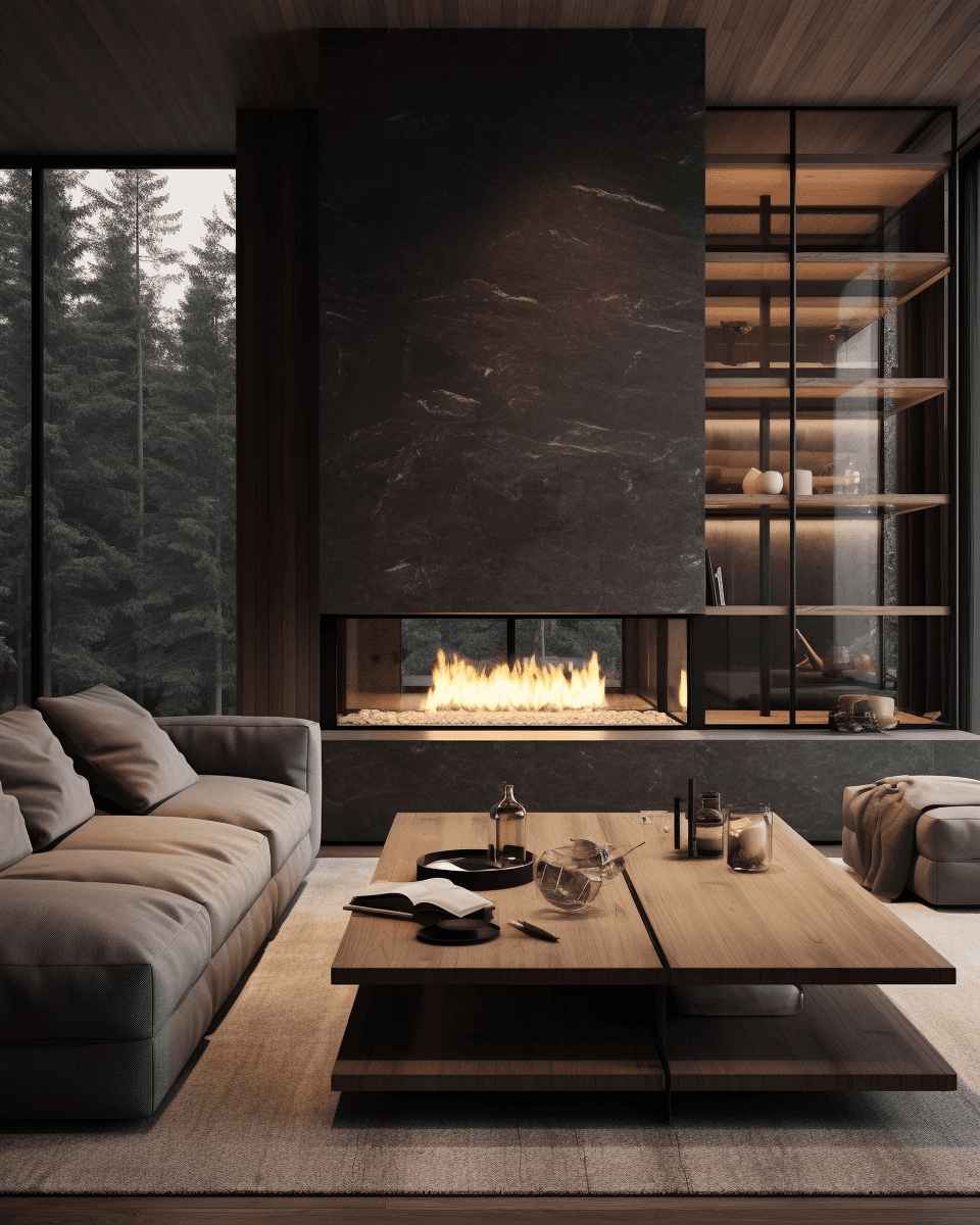 modern house interior with a fireplace