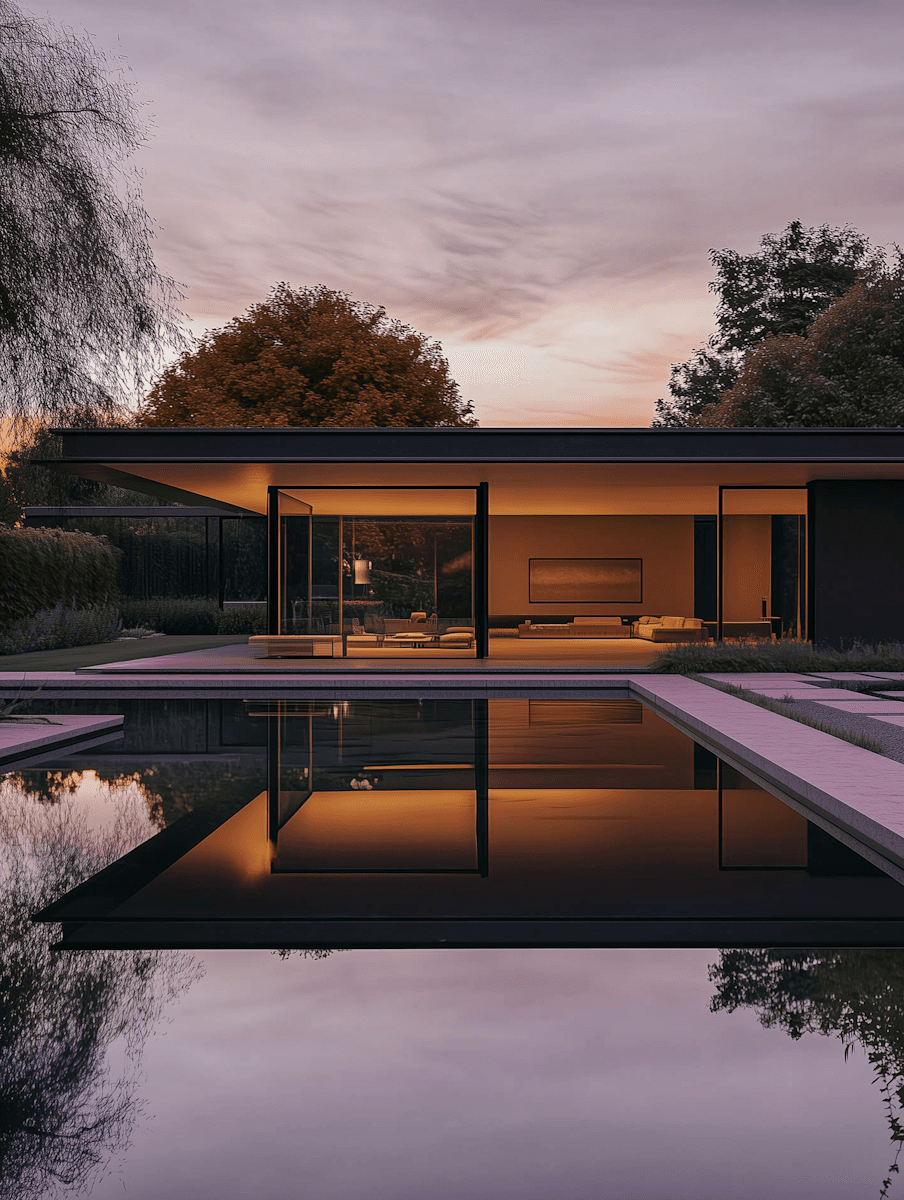 modern home at dusk